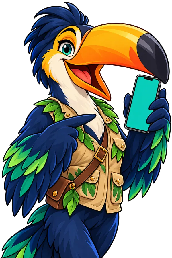 Rainforest Magic asosidagi tukan mobil muhitda kirish uchun telefonni ko‘rsatmoqda