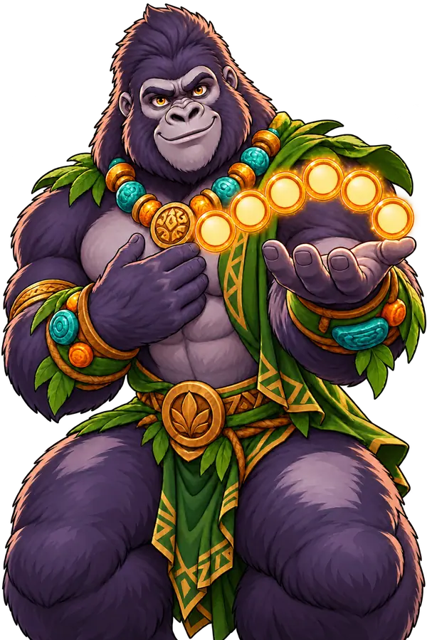 Gorilla Mayhem temalı goril, iletişim doğrulamasını temsil eden altı ışıklı sembol tutuyor