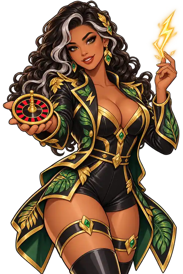 Lightning Roulette asosida chizilgan boshlovchi bo‘sh ruletka belgisi va chaqmoqni ko‘rsatmoqda