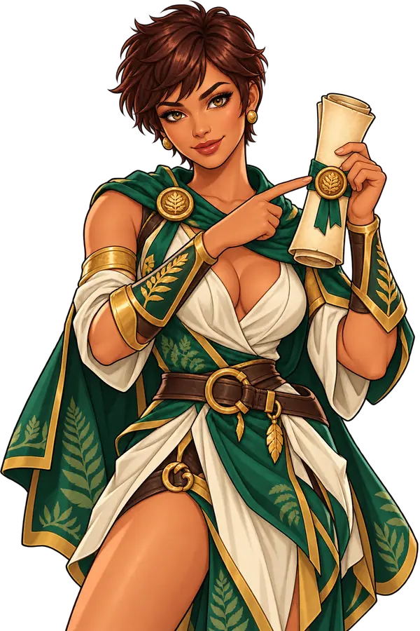 Wisdom of Athena asosida chizilgan qo‘riqchi ayol litsenziyani tekshirishning yopiq o‘rama hujjatini ushlab turibdi