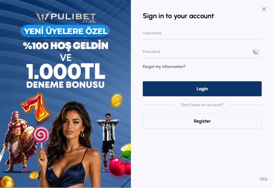 Username va parol maydonlari bo‘lgan PuliBet kirish formasi